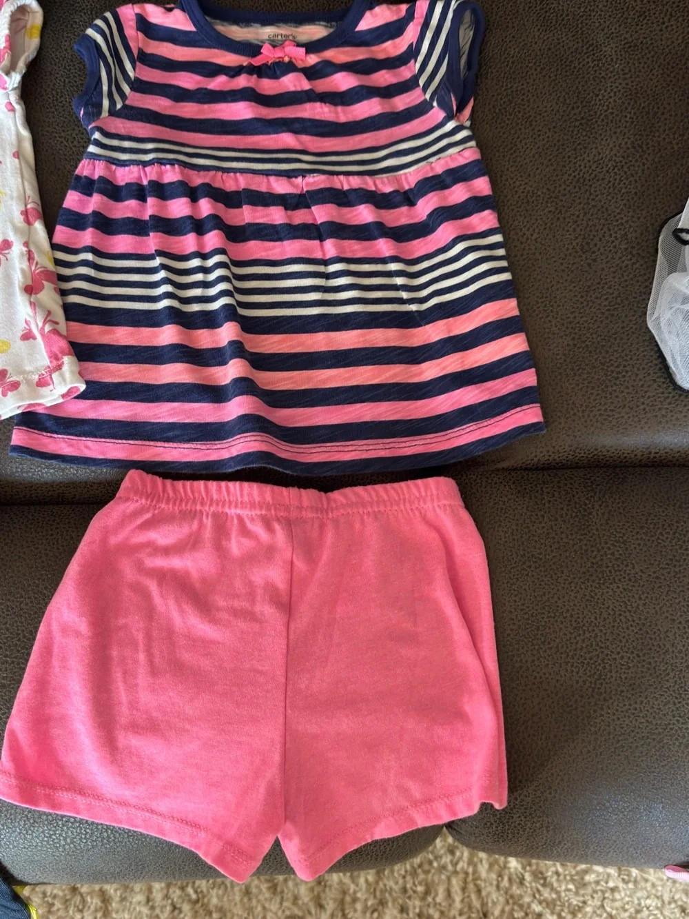 Bundle Sale- 4 Baby Girls Pink Floral & Stripe Outfit Bundle - Size 12 Months